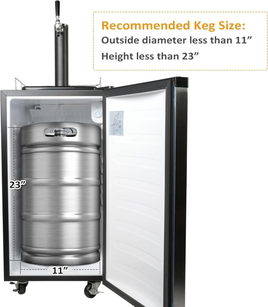 3.4 Cu.Ft. Kegerator, Keg Beer Cooler for Beer Dispensing with 4 Casters, CO2 Cylinder, Temperature Control, Drip Tray, Black Stainless Steel