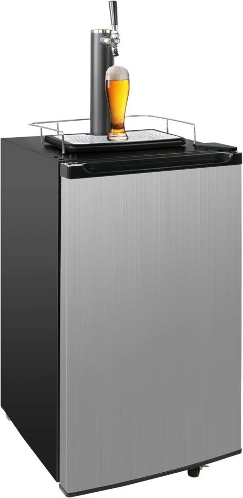 3.4 Cu.Ft. Kegerator, Keg Beer Cooler for Beer Dispensing with 4 Casters, CO2 Cylinder, Temperature Control, Drip Tray, Black Stainless Steel