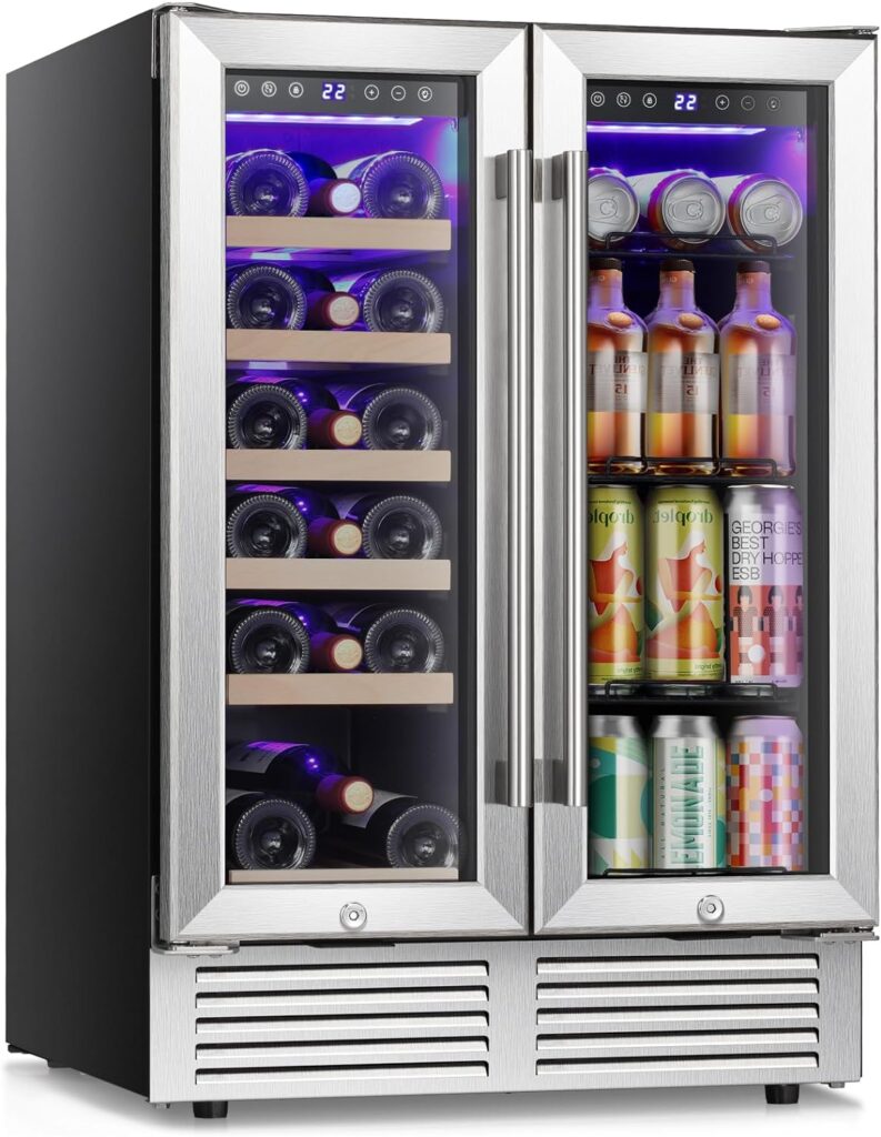 Antarctic Star 15 Wine Cooler Under Counter Beverage Refrigerator Beer Mini Fridge 28 Bottles Dual Zone Built-in Freestanding Stainless Steel Double-Layer Tempered Glass Door