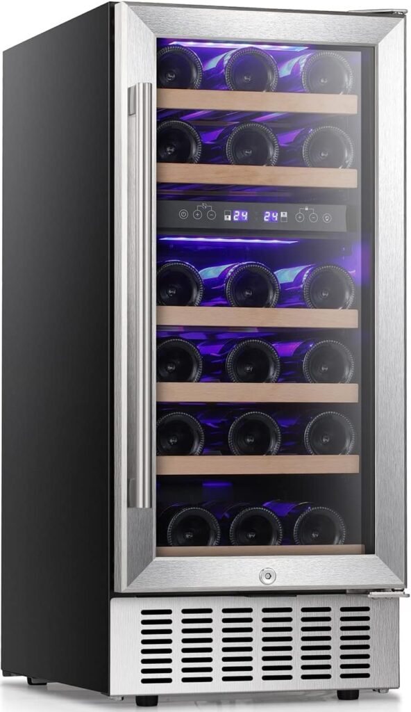 Antarctic Star 15 Wine Cooler Under Counter Beverage Refrigerator Beer Mini Fridge 28 Bottles Dual Zone Built-in Freestanding Stainless Steel Double-Layer Tempered Glass Door