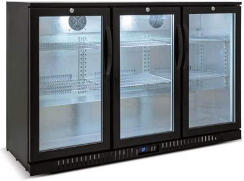 Beer Back Bar Cooler 3 Glass Door (Swing Door) 53 Width Beer Fridge NSF Certified Beverage Refrigerator 11.8 cu.ft Under Counter Height 35°-46°F Black bb3dup