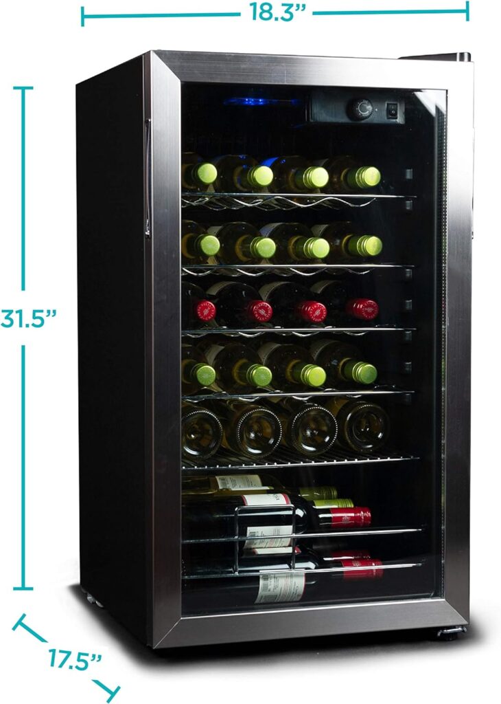 BLACK+DECKER Wine Cooler Refrigerator, 26 Bottle Compressor Cooling Wine Fridge with Blue Light  LED Display, Freestanding Wine Cooler, BD61536