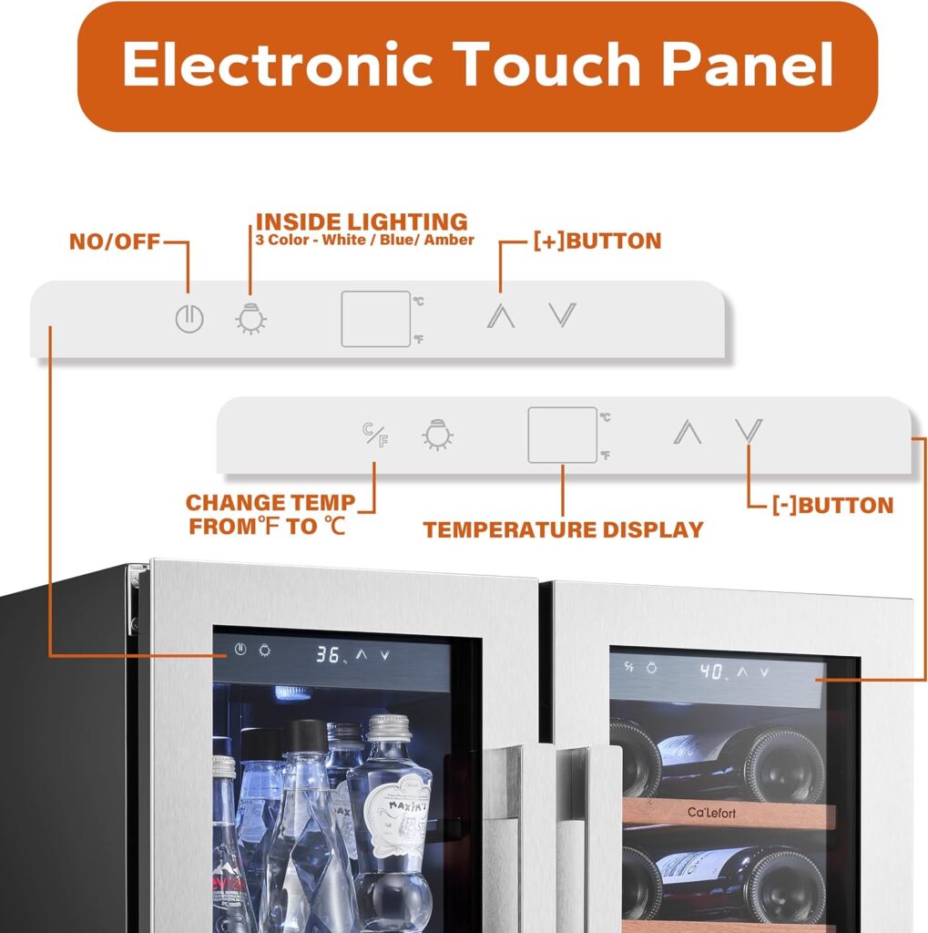 CaLefort 24 Beverage Refrigerator - 220 Can Soda Beer Capacity Single Zone with Modern Touch Intelligent Digital 34°-54°F, Built in or Freestanding Wine Cooler for Home and Kitchen