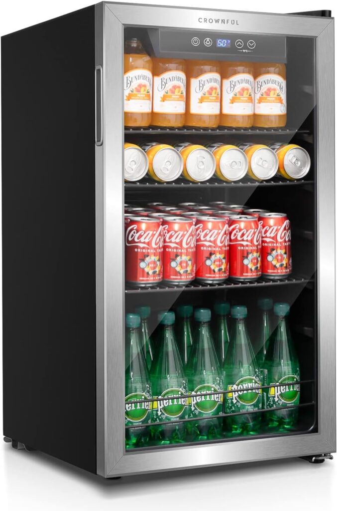 CROWNFUL Beverage Refrigerator and Cooler, Holds up to 118-Can Mini Fridge with Adjustable Shelves, Stainless Steel Frame  Glass Door with Handle, Best for Home or Office,UL Listed