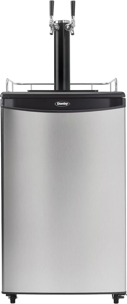 Danby DKC054A1BSL2DB 5.4 Cu.Ft. Double Tap Kegerator, Auto Defrost and Mechanical Thermostat, Keg Cooler with Scratch-Resistant Worktop and Reversible Door Hinge, Steel