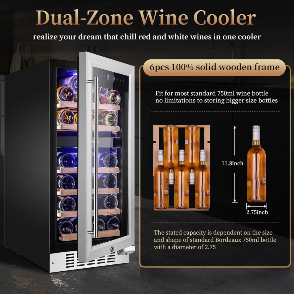 FOVOMI 20 Wine Cooler Fridge 52 Bottles (Bordeaux 750ml),Freestanding Dual Zone Wine Refrigerator,Wine Cellar with Upgrade Compressor,Fast Cooling Quiet Low Vibration - Chiller for Kitchen,Home Bar