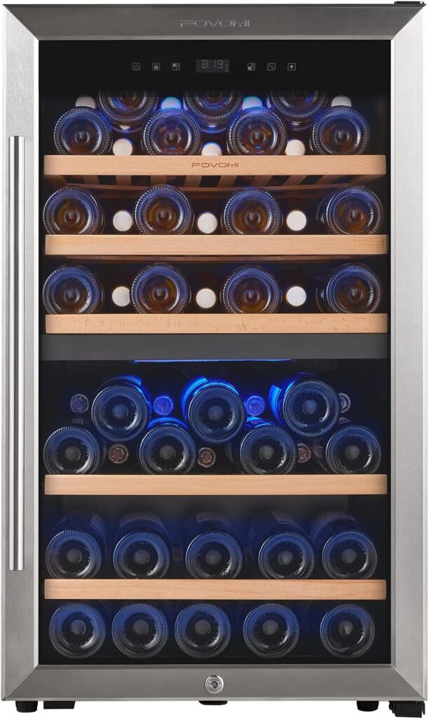 FOVOMI 20 Wine Cooler Fridge 52 Bottles (Bordeaux 750ml),Freestanding Dual Zone Wine Refrigerator,Wine Cellar with Upgrade Compressor,Fast Cooling Quiet Low Vibration - Chiller for Kitchen,Home Bar