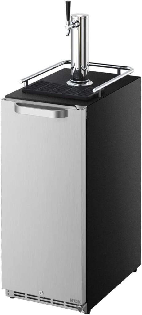 HCK 15 inch Under Counter Universal Beverage Refrigerator and Full Size Built-In Kegerator 2 in 1, Keg Beer Cooler for Beer Dispensing with 1 tap, Complete Accessories, Digital Control, Auto Defrost