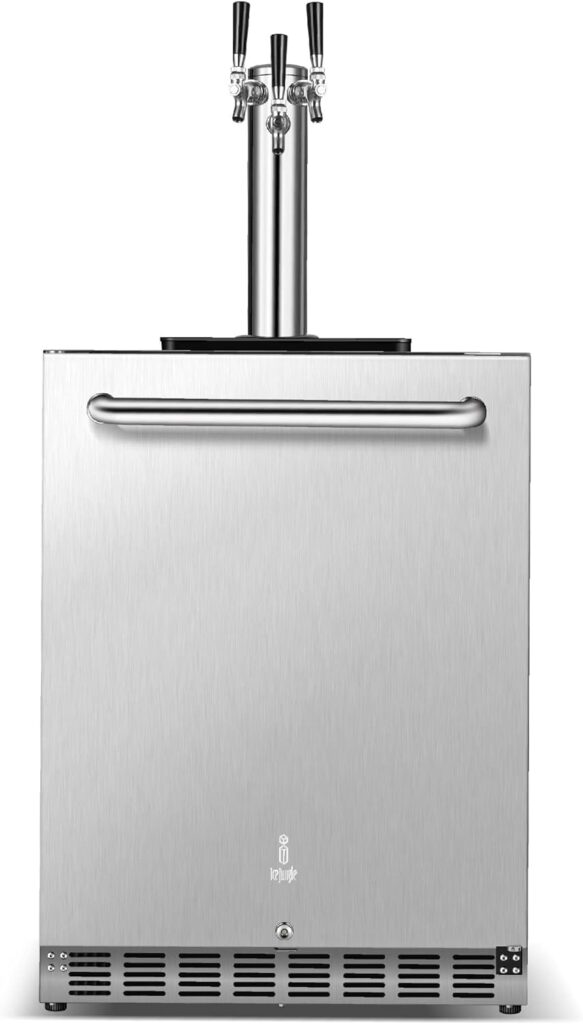 ICEJUNGLE 3 Taps Kegerator, Built-in Stainless Steel Kegerator Beer Dispenser, Freestanding Kegerator for Bar,Party, 3 Taps Stainless Steel Kegerator for Drink  Beer, Kegerator  32℉-72℉ Temp Control