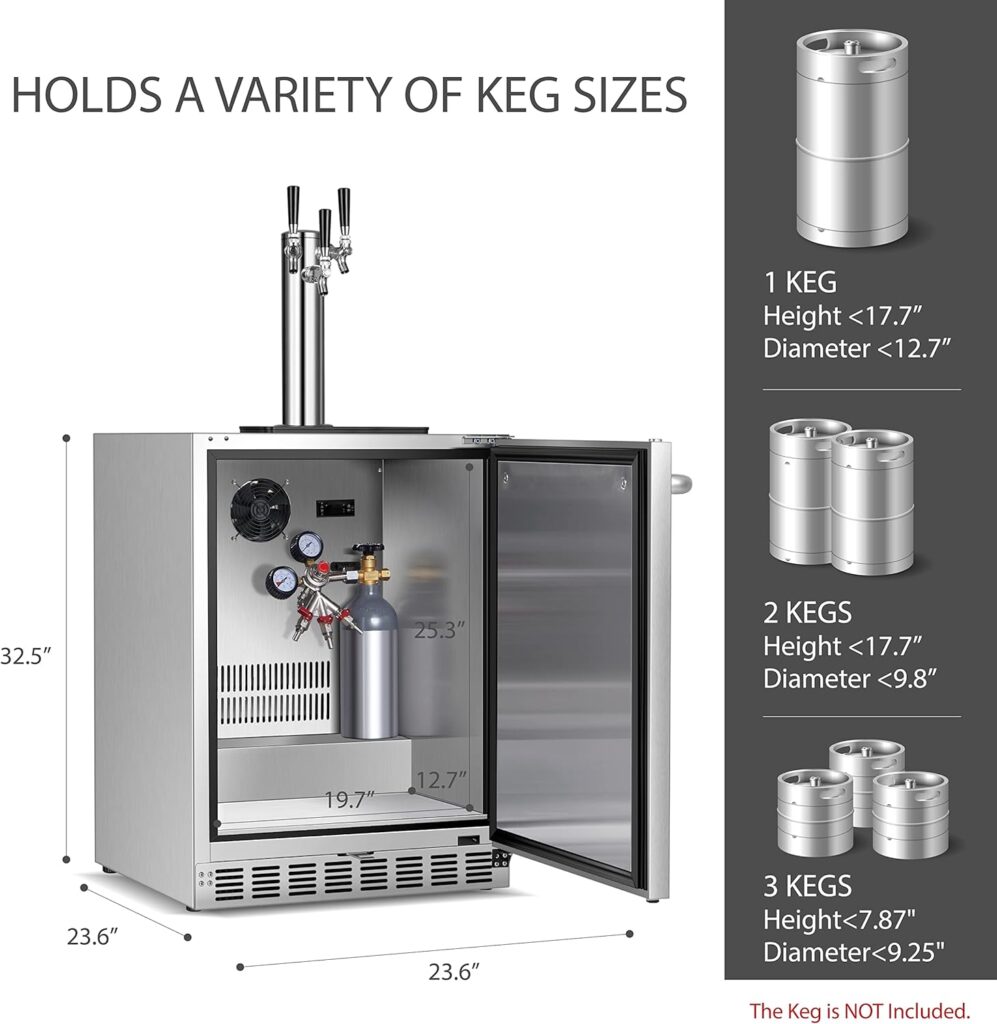 ICEJUNGLE 3 Taps Kegerator, Built-in Stainless Steel Kegerator Beer Dispenser, Freestanding Kegerator for Bar,Party, 3 Taps Stainless Steel Kegerator for Drink  Beer, Kegerator  32℉-72℉ Temp Control