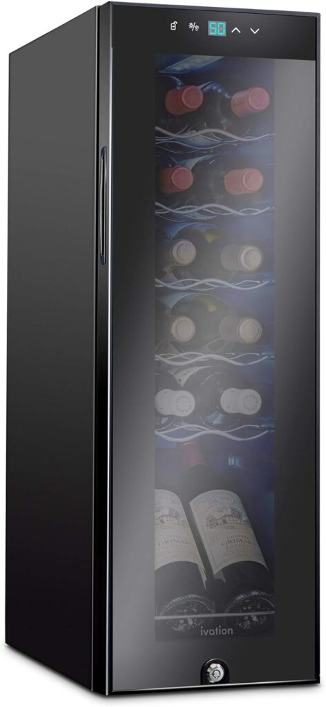 Ivation 12 Bottle Compressor Wine Cooler Refrigerator w/Lock | Large Freestanding Wine Cellar For Red, White, Champagne or Sparkling Wine | 41f-64f Digital Temperature Control Fridge Glass Door Black : Home  Kitchen