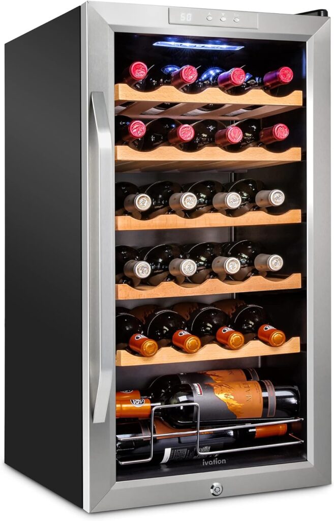 Ivation 24 Bottle Compressor Wine Cooler Refrigerator w/Lock | Large Freestanding Wine Cellar For Red, White, Champagne or Sparkling Wine | 41f-64f Digital Temperature Control Fridge Stainless Steel