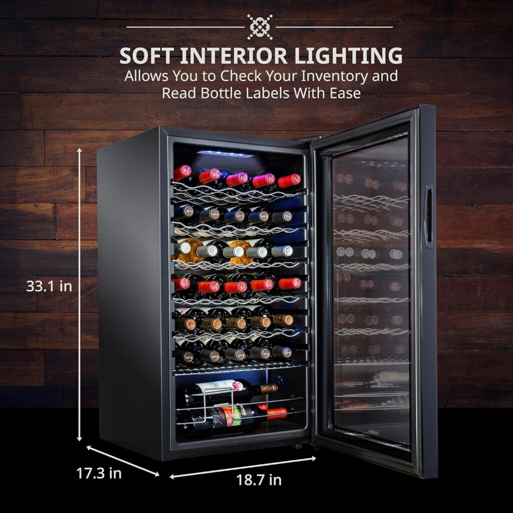 Ivation 34 Bottle Compressor Wine Cooler Refrigerator with Wi-Fi Smart App Control Cooling System | Large Freestanding Wine Cellar Fridge For Red White Champagne or Sparkling, Black Glass Door  Lock