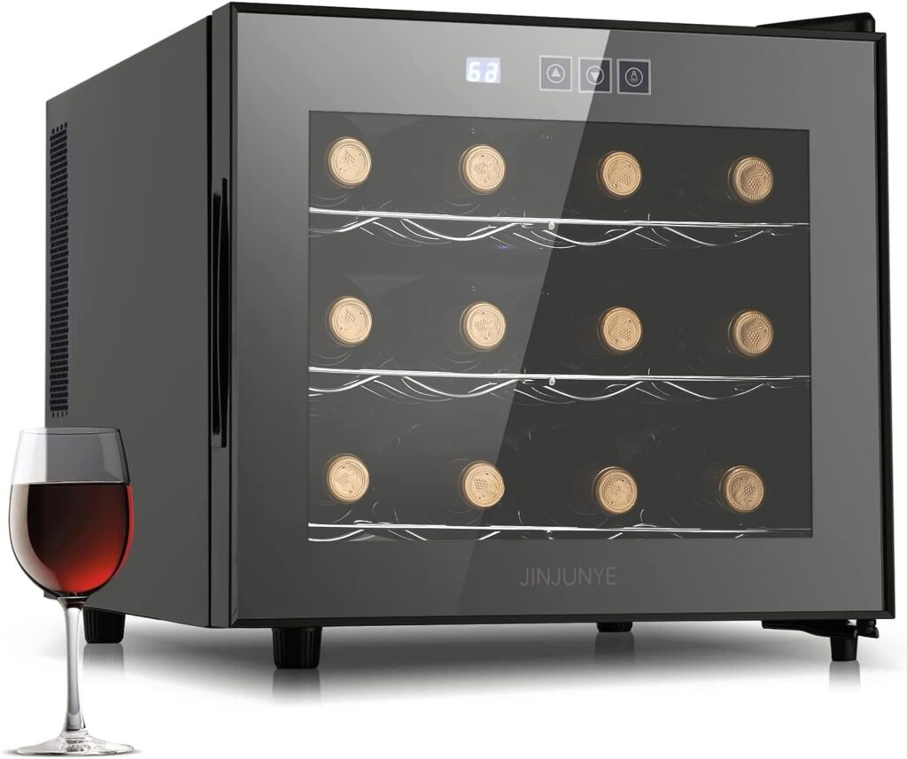 JINJUNYE Wine Cooler Refrigerator, 8 Bottle Wine Fridge Small, Countertop Wine Cooler with Digital Temperature Control, Mini Freestanding Wine Cellars Glass Door, Gift for Men Father