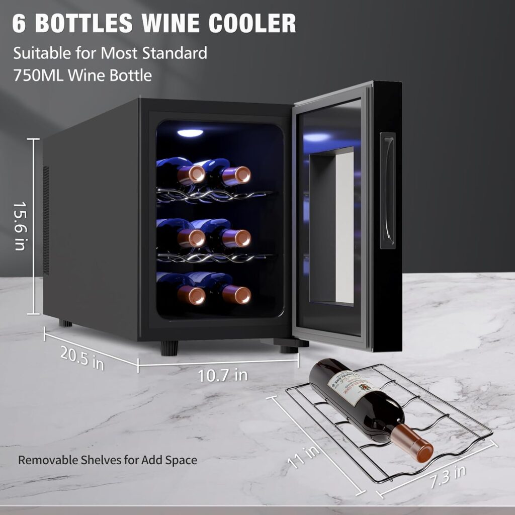 JINJUNYE Wine Cooler Refrigerator, 8 Bottle Wine Fridge Small, Countertop Wine Cooler with Digital Temperature Control, Mini Freestanding Wine Cellars Glass Door, Gift for Men Father