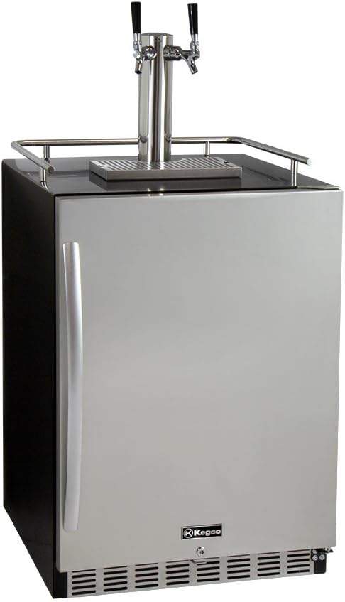 Kegco Kegerator 24 Wide Dual Tap Black/Stainless Steel Undercounter Beer Dispenser HK38BSU-2