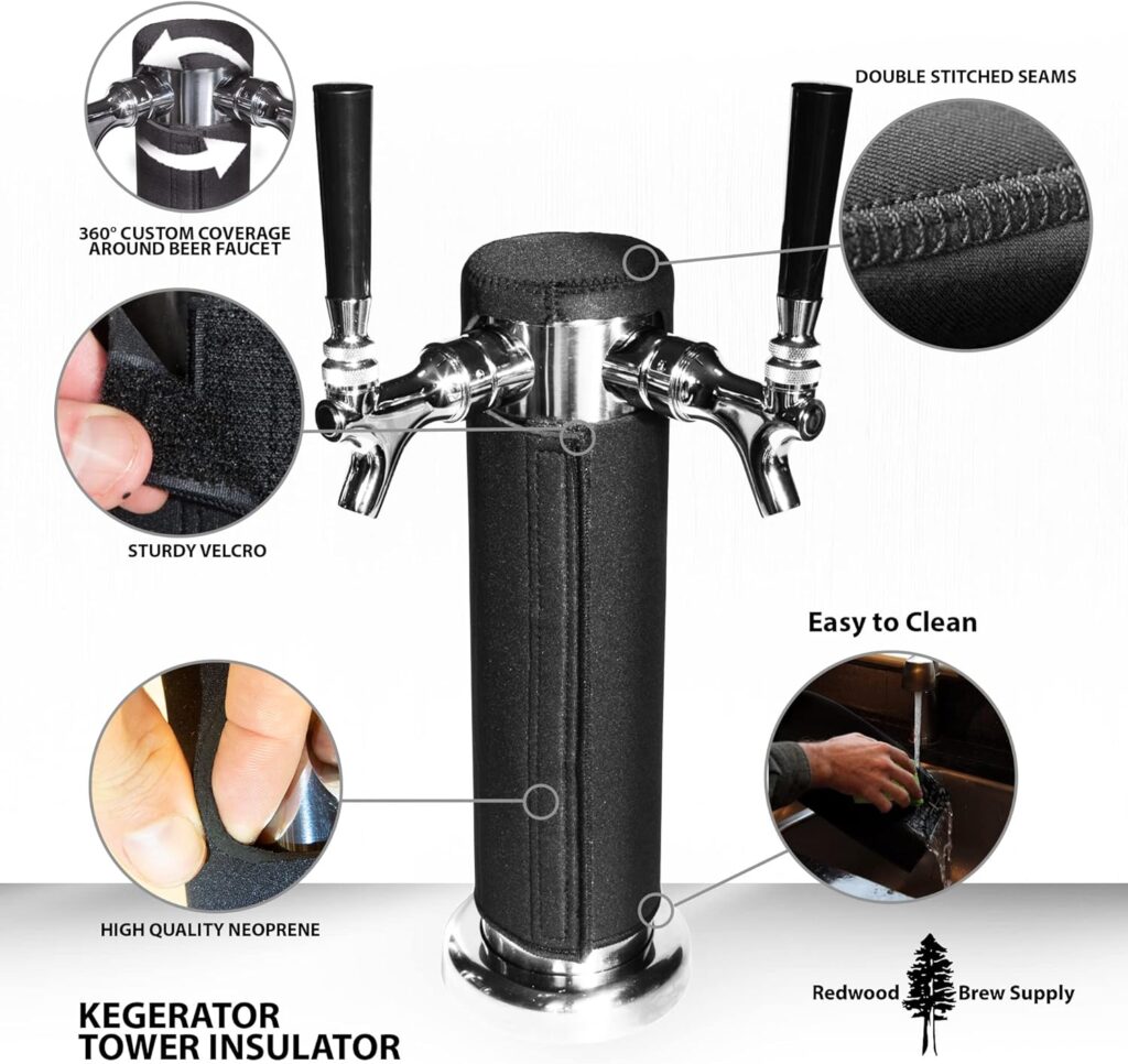 Kegerator Tower Insulator for Beer Tower - Neoprene Design - Perfect Fit for Kegerator Tap Tower - Easy to Use Beer Tower Cooler Accessory (3.0 Diameter Beer Tower)