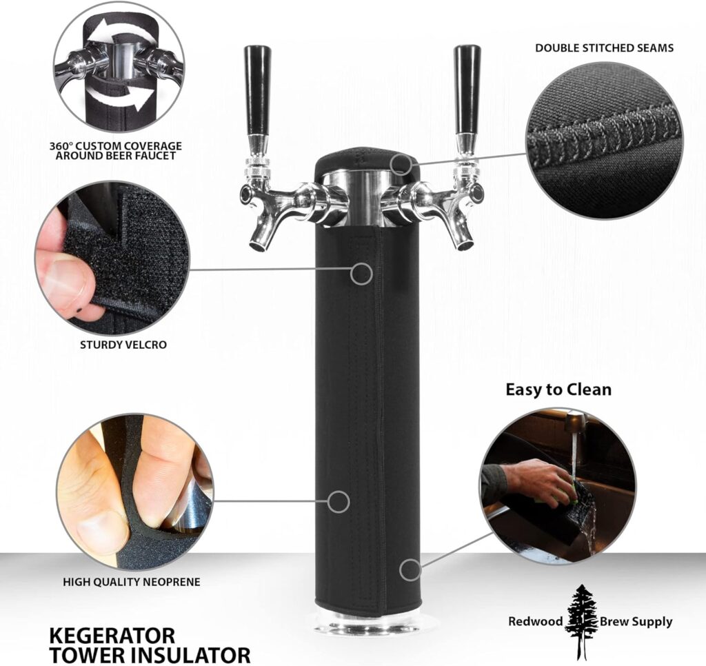 Kegerator Tower Insulator for Beer Tower - Neoprene Design - Perfect Fit for Kegerator Tap Tower - Easy to Use Beer Tower Cooler Accessory (3.0 Diameter Beer Tower)