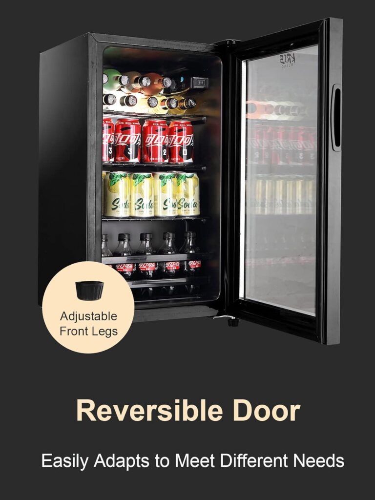 KRIB BLING Beverage Refrigerator 120 Can Freestanding Beverage Cooler with Adjustable Shelving Glass Door for Beer Soda or Wine Perfect for Home Office or Bar Black