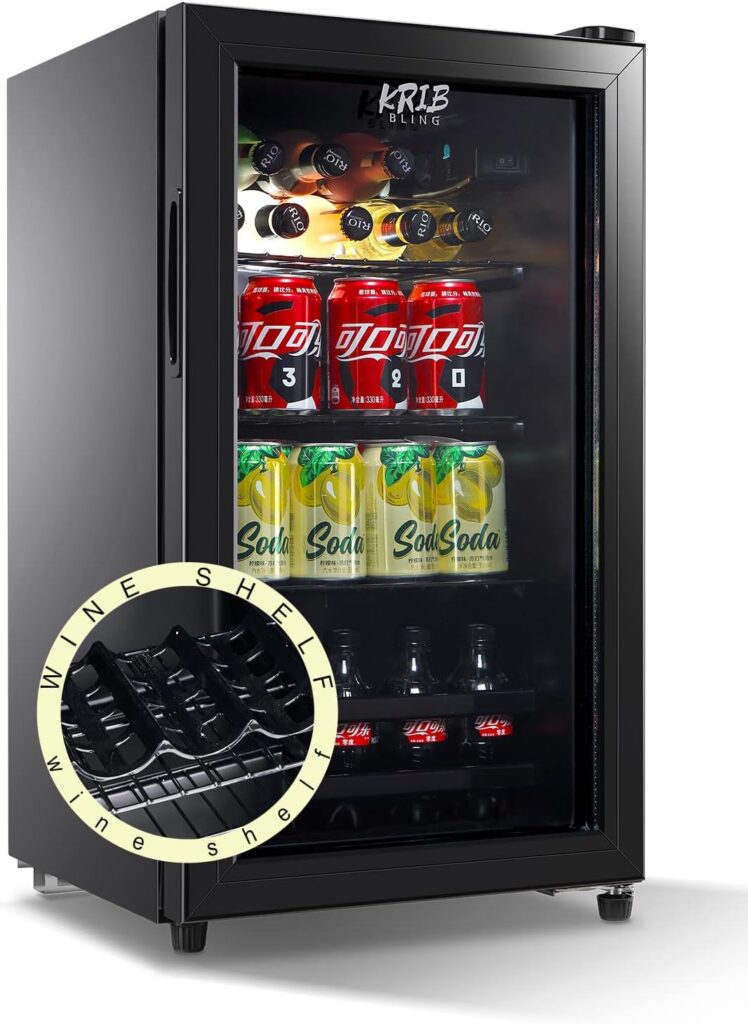 KRIB BLING Beverage Refrigerator and Cooler for 120 Cans, Mini Refrigerator with Wire Adjustable Shelving, Small Drink Dispenser Machine for Soda, Water, Beer, Wine for Dorm, Office, Bar