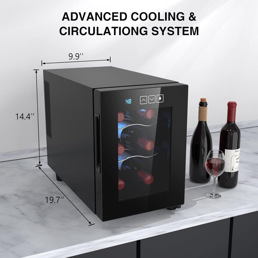 Mojgar 6 Bottle Wine Cooler, Freestanding Wine Fridge with 46-66℉ Digital Temperature Control, Countertop Wine Refrigerator for Wine Enthusiast, 16L