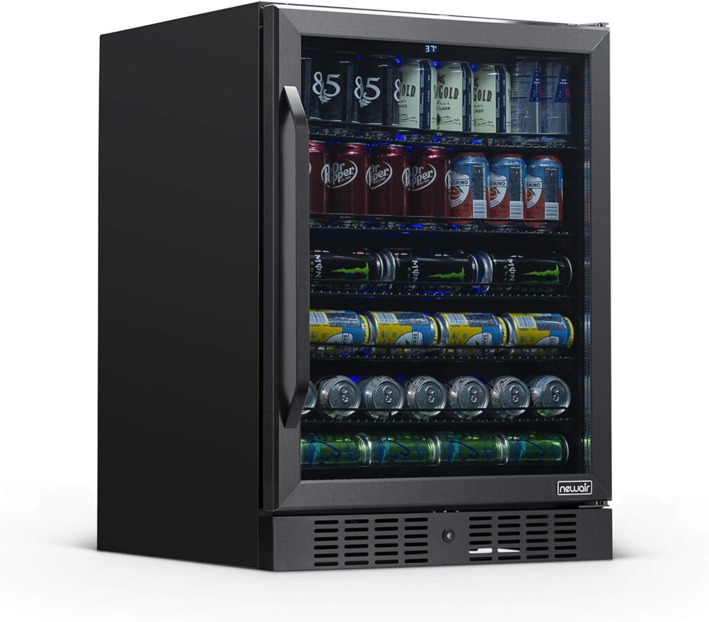 NewAir 24 Beverage Refrigerator Cooler - 177 Can Capacity Mini Fridge - Black Stainless Steel with Built In Cooler and Glass Door | Cool your Soda, Beer, and Beverages to 37F