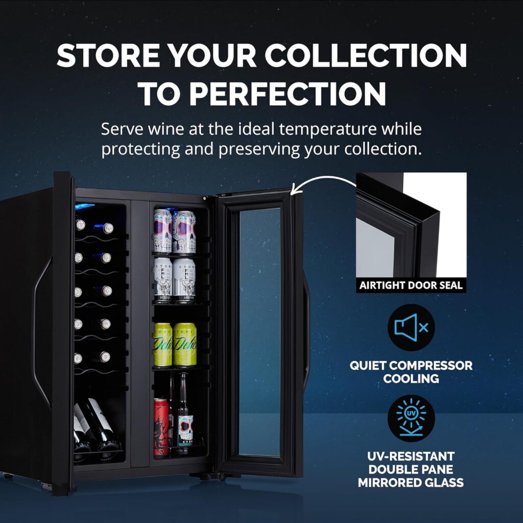 NewAir 24 FlipShelf™ Mini Fridge And Wine Cooler | 179 Can or 49 Bottle | Built-in or Freestanding Wine and Beverage Fridge with Reversible Shelves NWB180SS00