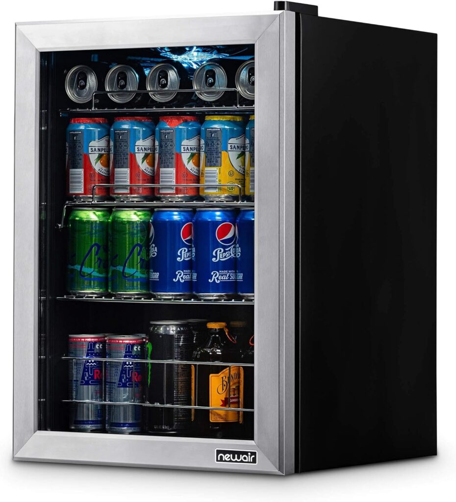 NewAir AB-850 Beverage Refrigerator Cooler with 90 Can Capacity - Mini Bar Beer Fridge with Right Hinge Glass Door - Cools to 37F - Stainless Steel