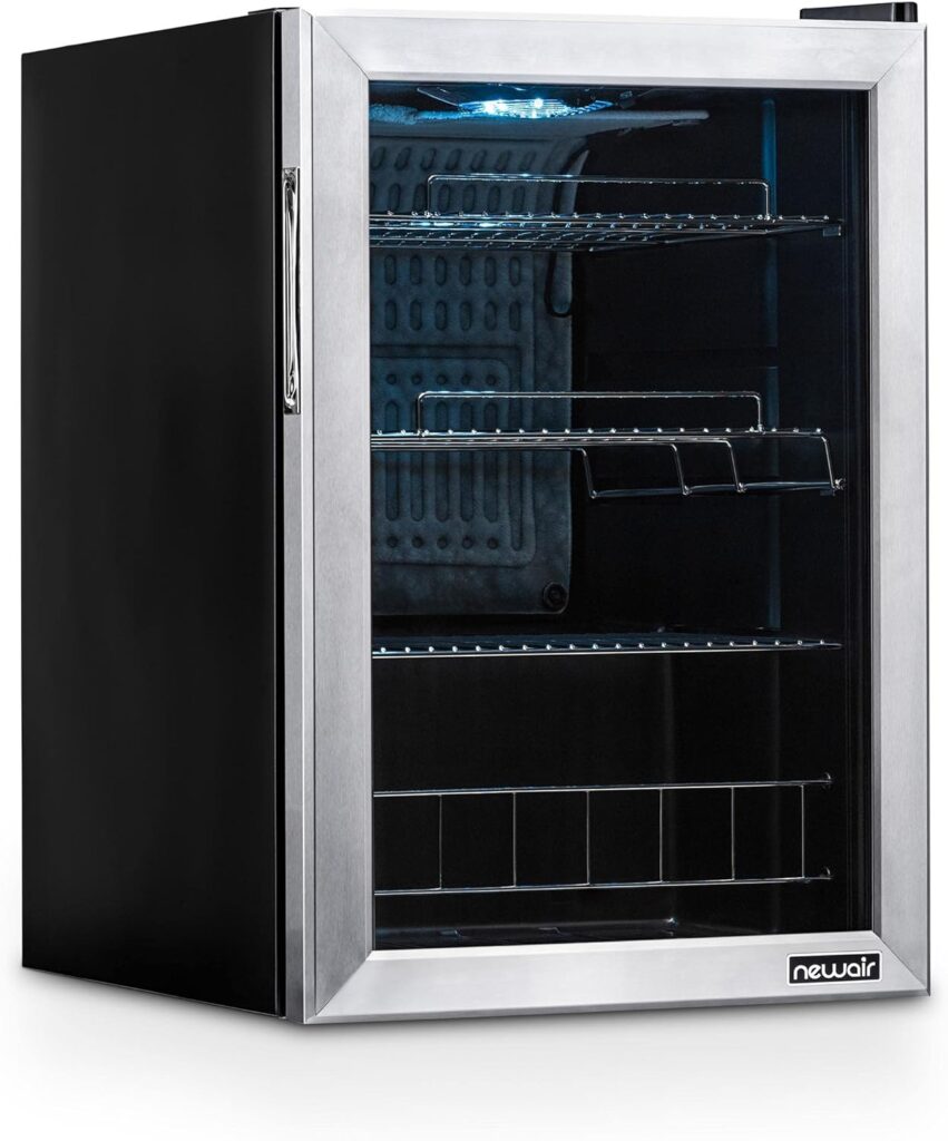 NewAir AB-850 Beverage Refrigerator Cooler with 90 Can Capacity - Mini Bar Beer Fridge with Right Hinge Glass Door - Cools to 37F - Stainless Steel