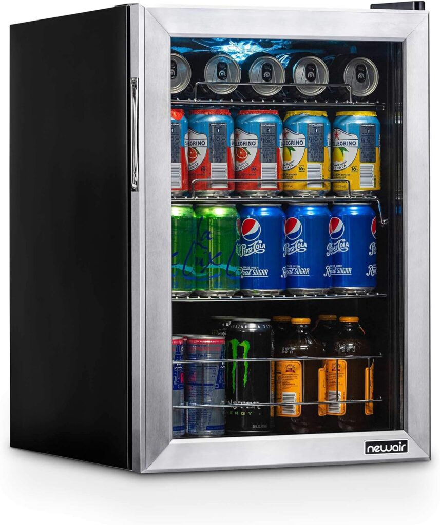 NewAir AB-850 Beverage Refrigerator Cooler with 90 Can Capacity - Mini Bar Beer Fridge with Right Hinge Glass Door - Cools to 37F - Stainless Steel