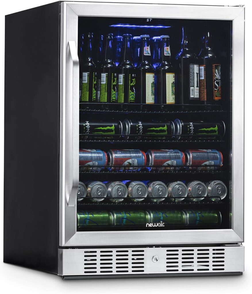 NewAir Beverage Refrigerator Cooler with 177 Can Capacity - Mini Bar Beer Fridge with Reversible Hinge Glass Door - Cools to 37F - ABR-1770 - Stainless Steel