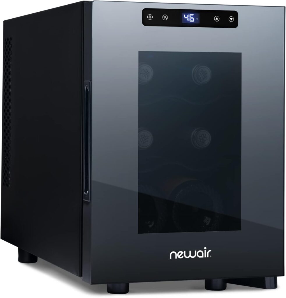 NewAir Shadow-T Series Wine Cooler Refrigerator | 6 Bottle | Countertop Mirrored Compact Wine Cellar with Triple-Layer Tempered Glass Door | Vibration-Free  Ultra-Quiet Thermoelectric Cooling