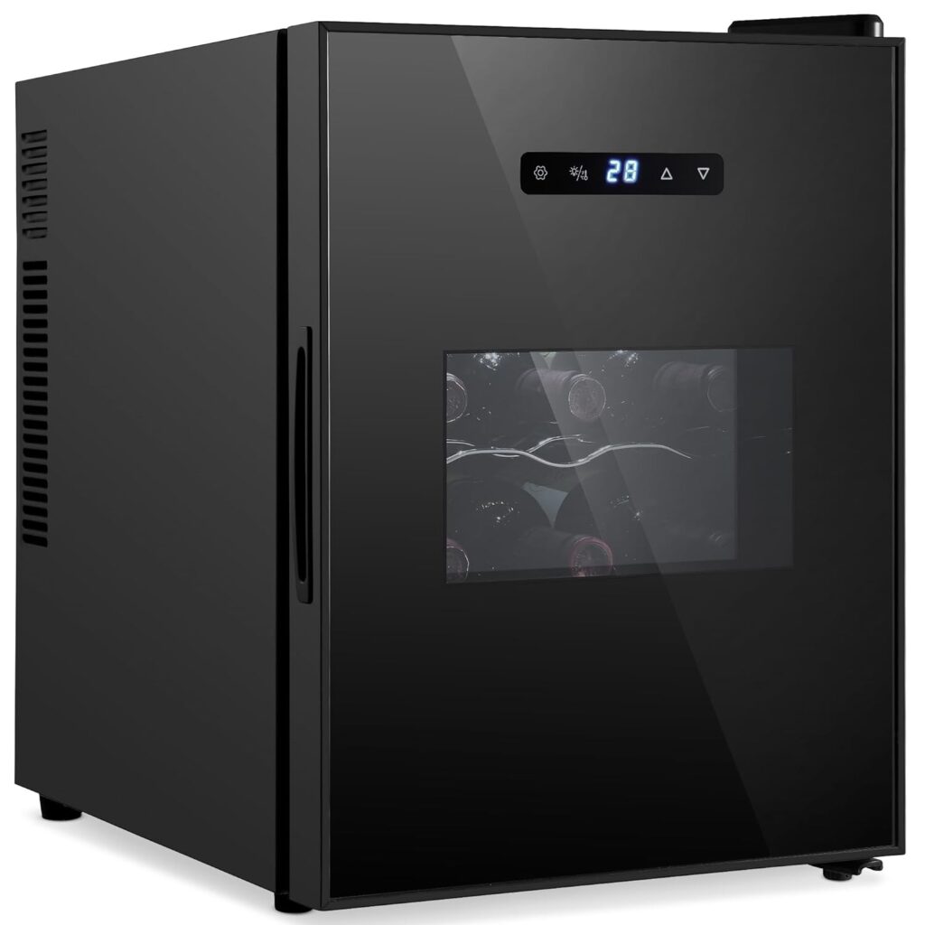 NutriChef PKCWC128 Chilling Refrigerator Cellar-Single-Zone Wine Cooler/Chiller, Digital Touch Button Control with Air Tight Seal, Contains Placement for Standing (12 Bottle Storage Capacity), Black