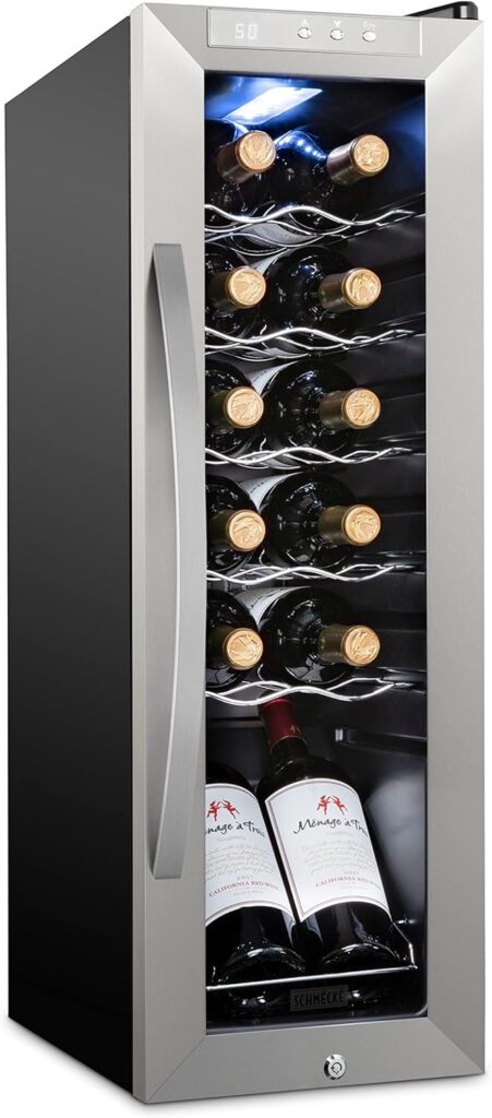 Schmecke 12 Bottle Compressor Wine Cooler Refrigerator w/Lock | Large Freestanding Wine Cellar | 41f-64f Digital Temperature Control Wine Fridge For Red, White, Champagne or Sparkling Wine - Black