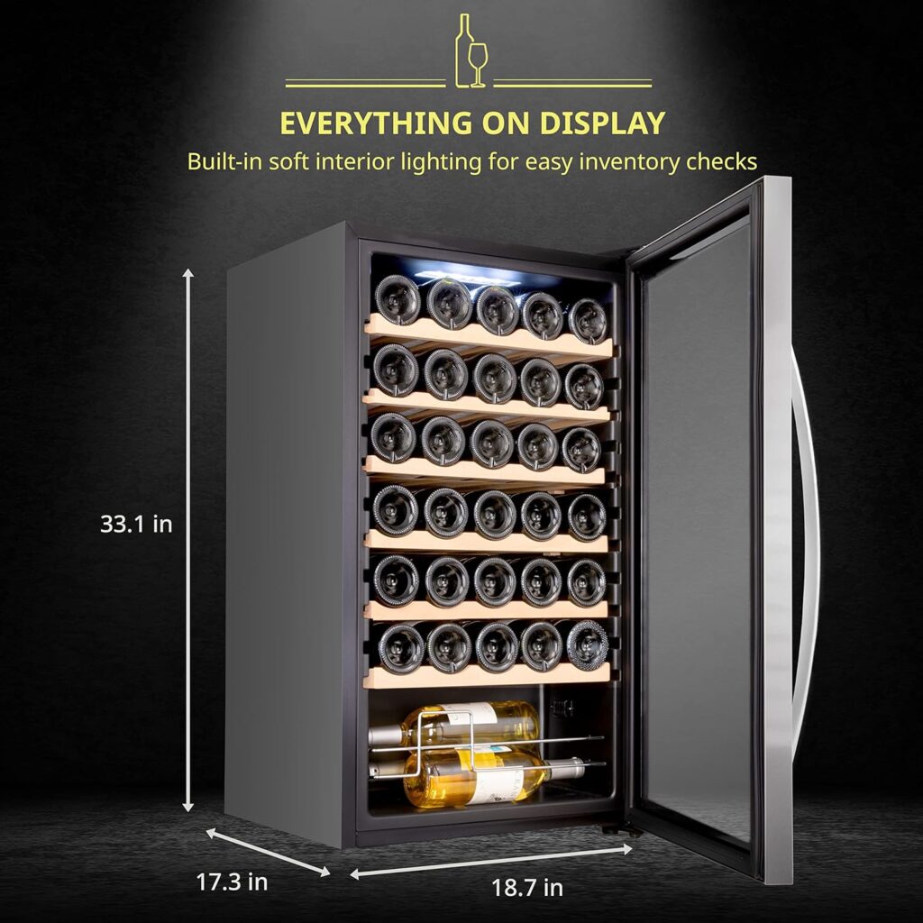 SCHMECKE 34 Bottle Compressor Wine Cooler Refrigerator w/Lock | Large Freestanding Wine Cellar | 41f-64f Digital Temperature Control Wine Fridge For Red, White, Champagne or Sparkling Wine - Black