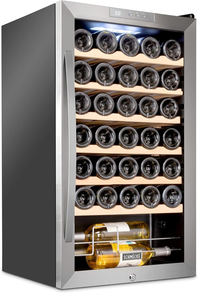 SCHMECKE 34 Bottle Compressor Wine Cooler Refrigerator w/Lock | Large Freestanding Wine Cellar | 41f-64f Digital Temperature Control Wine Fridge For Red, White, Champagne or Sparkling Wine - Black