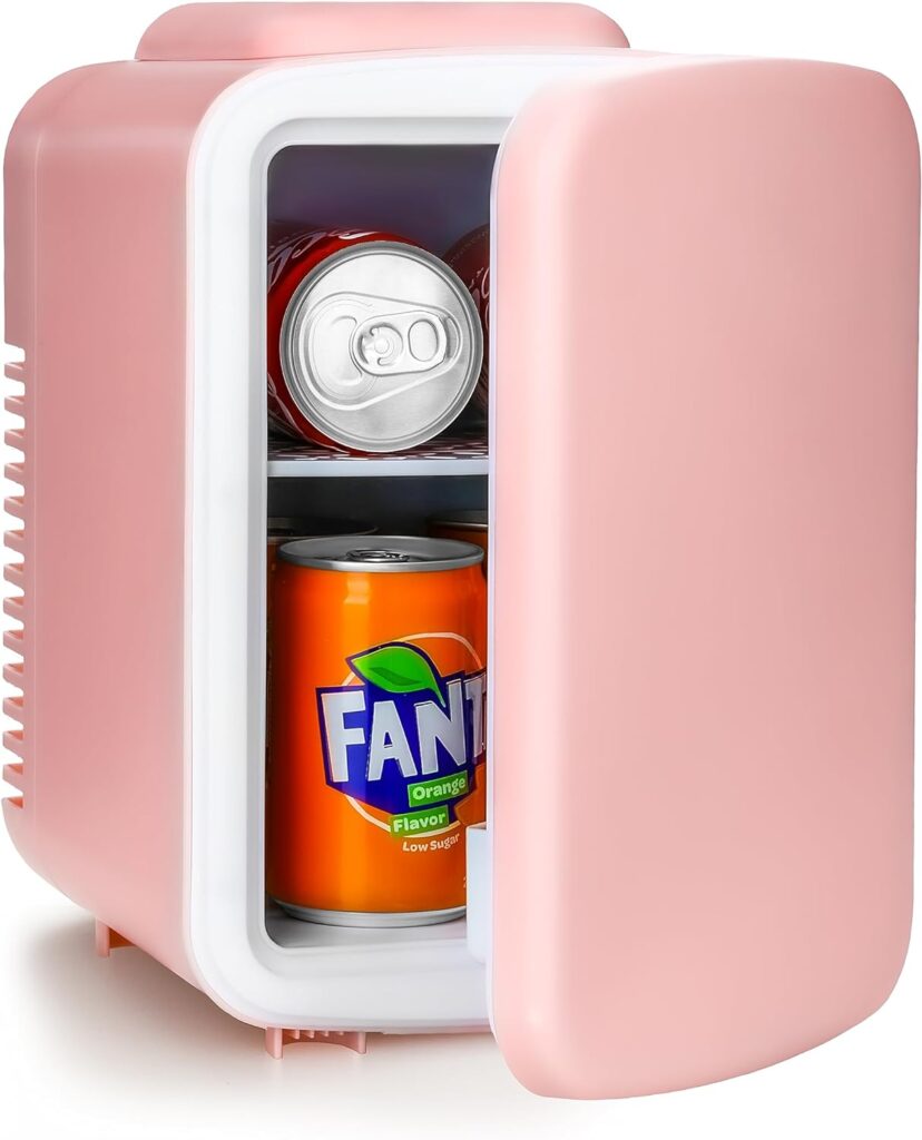 Simple Deluxe Mini Fridge, 4L/6 Can Portable Cooler  Warmer Freon-Free Small Refrigerator Provide Compact Storage for Skincare, Beverage, Food, Cosmetics, Pink New