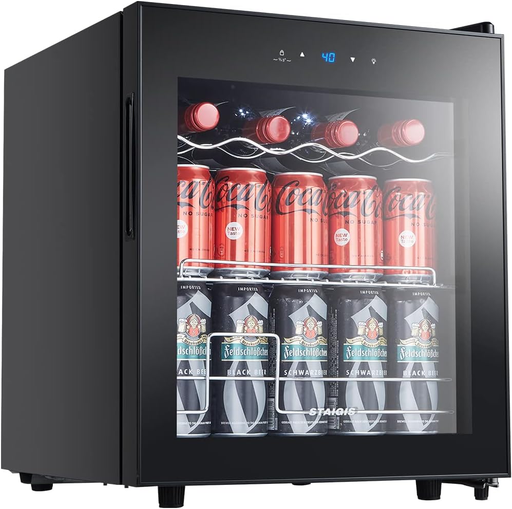 STAIGIS Mini Beverage Refrigerator Freestanding, 2.5 Cu.ft Mini Fridge w/ 101 Can Capacity, Small Drink Fridge for Home  Office, Glass Door