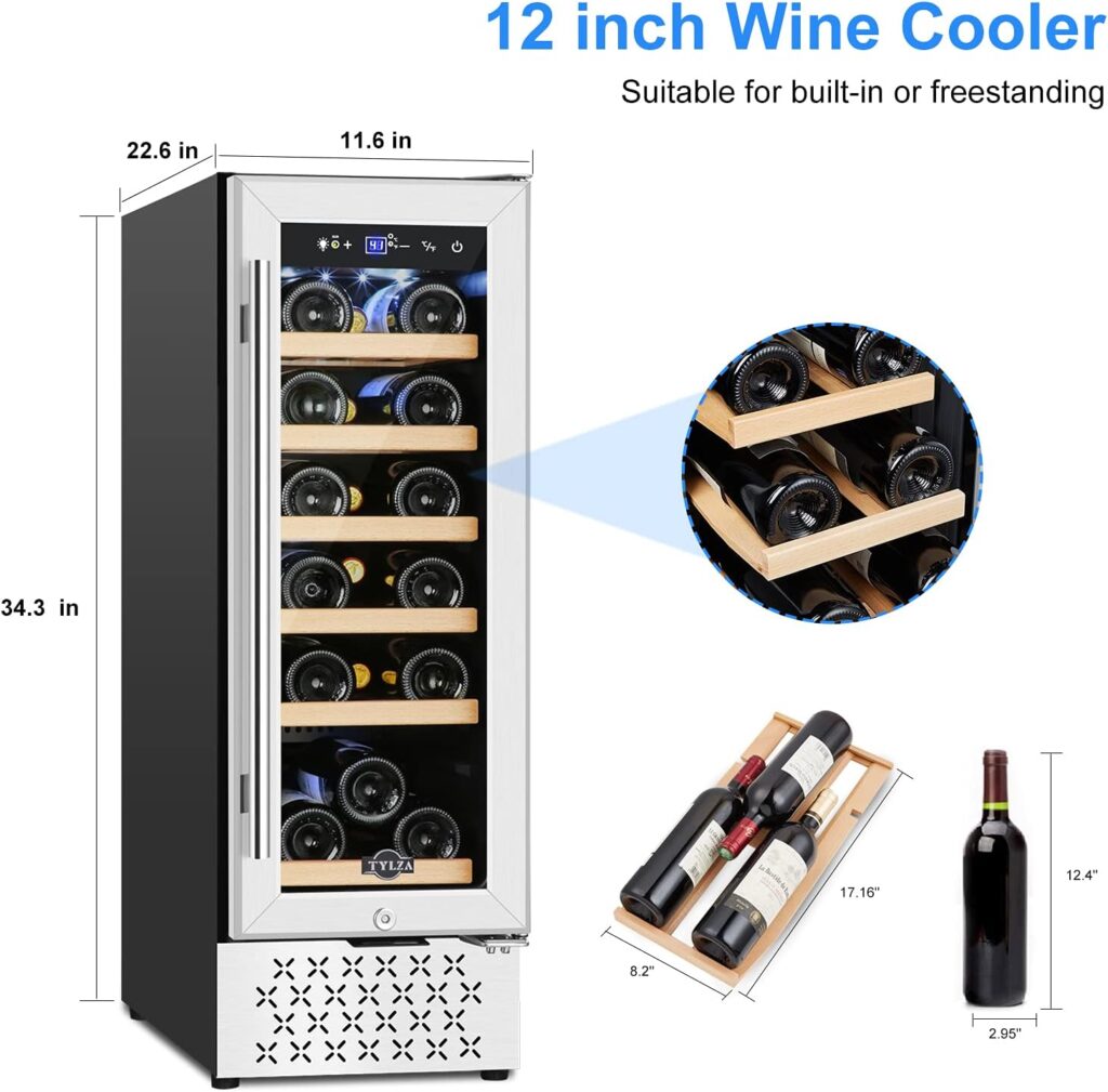 Tylza Beverage Refrigerator 24 Inch, 190 Can Built-in/Freestanding Beverage Cooler Fridge with Glass Door and Advanced Cooling Compressor for Beer and Soda or Wine, Low Noise, 37-64 F