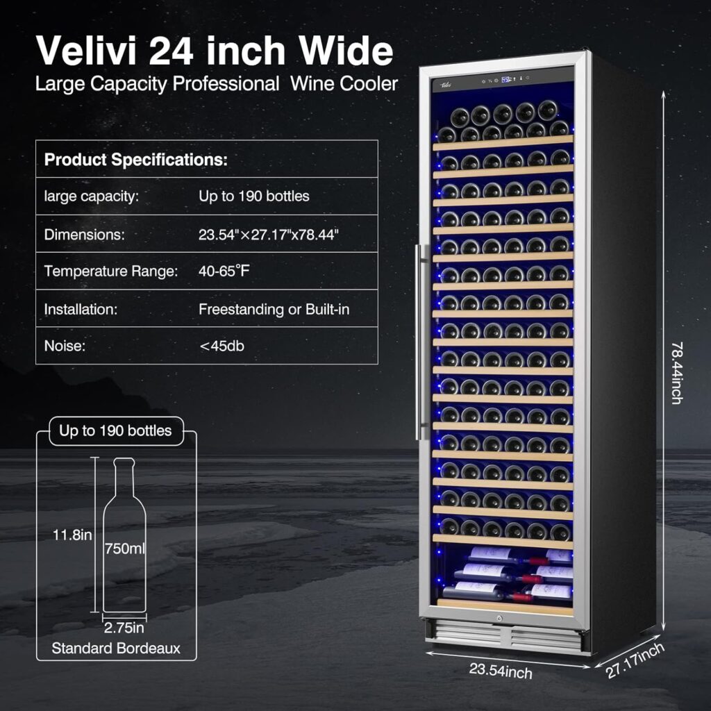 Velivi Wine and Beverage Refrigerator Upgraded, 24 Inch Beverage Refrigerator Cooler Dual Zone with Glass Door, Under CounterFreestanding Beverage Fridge with Large Capacity, Advanced Cooling System