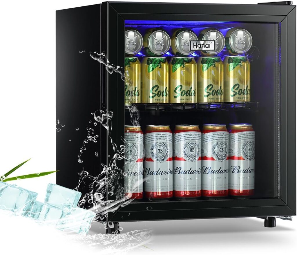 WANAI Beverage Refrigerator Cooler Fridge Glass Door 125Can Beer Fridge Beverage Cooler Drinks Wines Juice Soda Cooler Adjustable Shelves LED Lights Temp Control for Home Office Dorm Bar 3.5 Cu. Ft