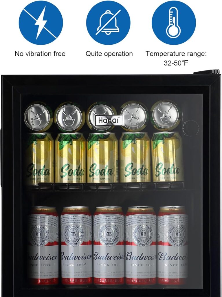 WANAI Beverage Refrigerator Cooler Fridge Glass Door 125Can Beer Fridge Beverage Cooler Drinks Wines Juice Soda Cooler Adjustable Shelves LED Lights Temp Control for Home Office Dorm Bar 3.5 Cu. Ft