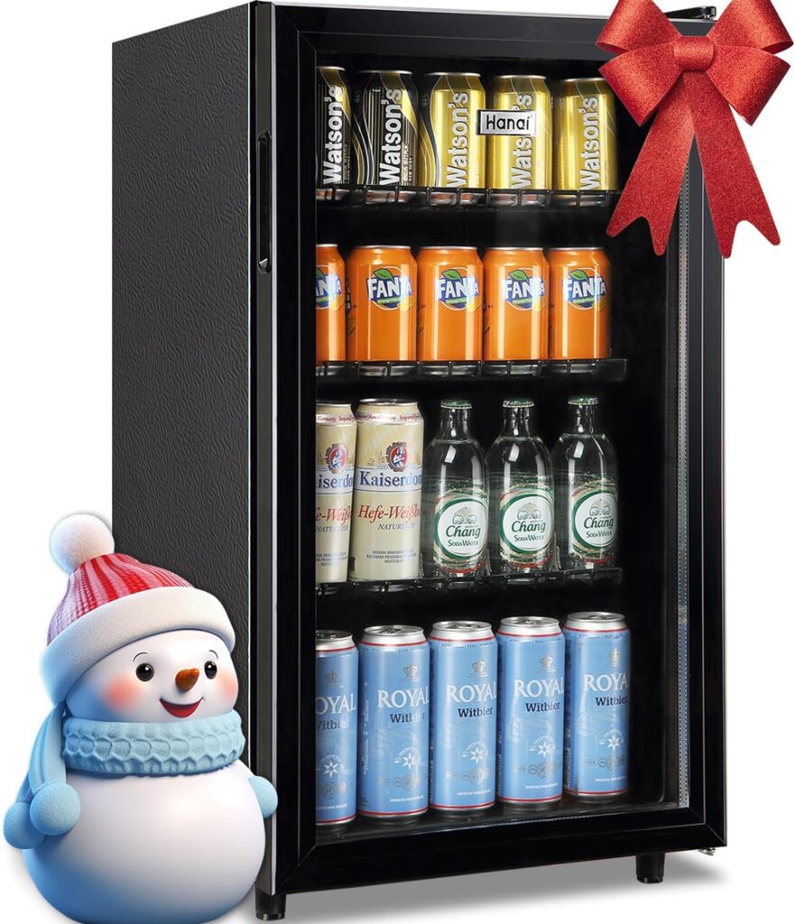 WANAI Mini Fridge Cooler 125Cans Beverage Refrigerator Glass Door Beverage Cooler for Beers Wine Juicer Cooler Adjustable Shelves LED Lights for Home, Office or Bar