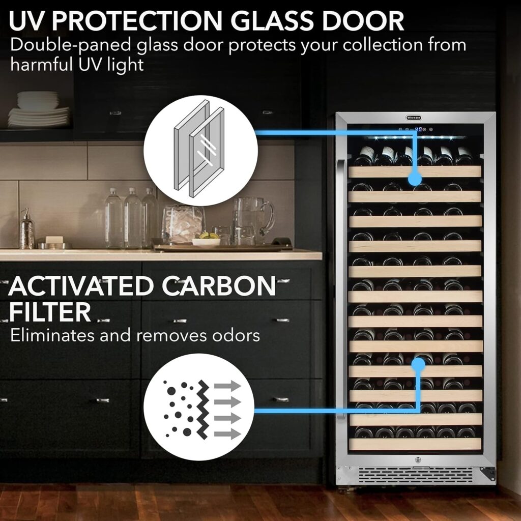 Whynter BWR-0922DZ 92 Built-in or Freestanding Stainless Steel Dual Zone Compressor Large Capacity Wine Refrigerator Rack for Open LED Display, Dark Grey-92 Bottle, Dark Grey