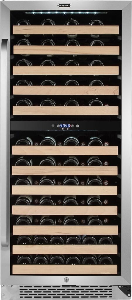 Whynter BWR-0922DZ 92 Built-in or Freestanding Stainless Steel Dual Zone Compressor Large Capacity Wine Refrigerator Rack for Open LED Display, Dark Grey-92 Bottle, Dark Grey