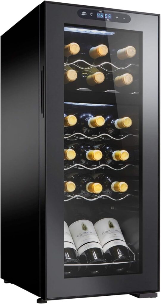 Wine Enthusiast 18 Bottle Dual Zone MAX Compressor Wine Cooler - Freestanding Refrigerator with Split Storage  Temperature, Digital Touchscreen,  LED Display