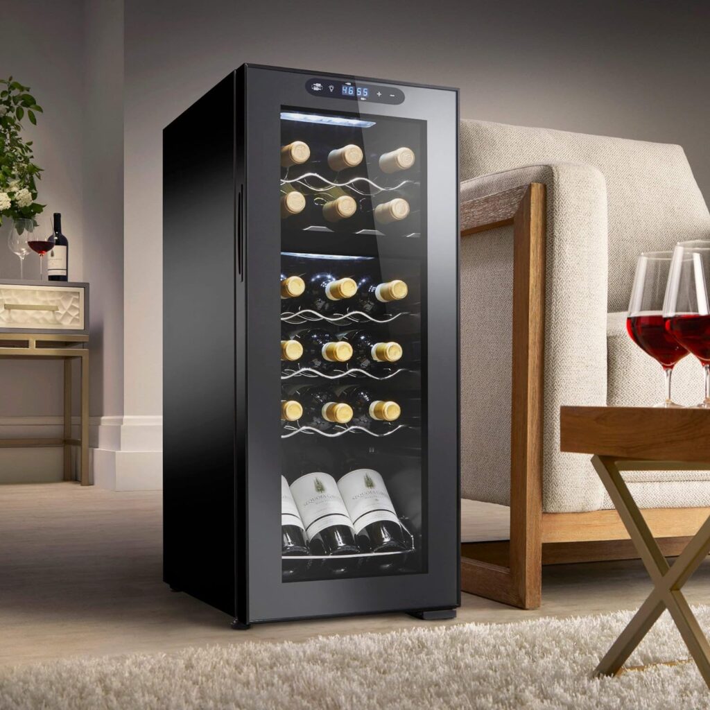 Wine Enthusiast 18 Bottle Dual Zone MAX Compressor Wine Cooler - Freestanding Refrigerator with Split Storage  Temperature, Digital Touchscreen,  LED Display