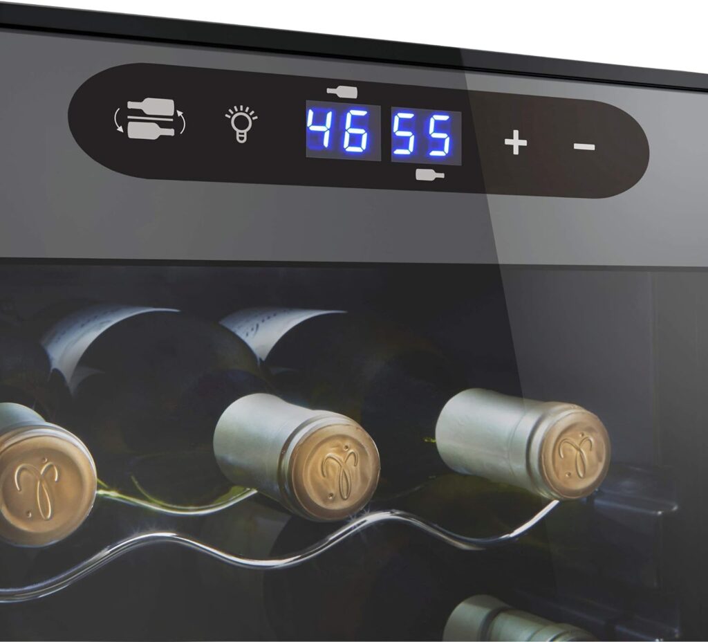 Wine Enthusiast 18 Bottle Dual Zone MAX Compressor Wine Cooler - Freestanding Refrigerator with Split Storage  Temperature, Digital Touchscreen,  LED Display