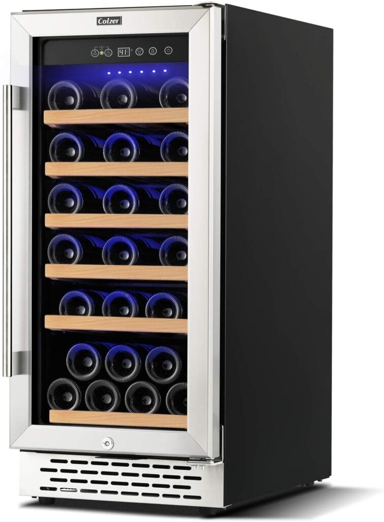 COLZER 15 Inch Wine Cooler Refrigerators, 30 Bottle Fast Cooling Low Noise and No Fog Wine Fridge with Professional Compressor Stainless Steel, Digital Temperature Control Screen Built-in Freestanding