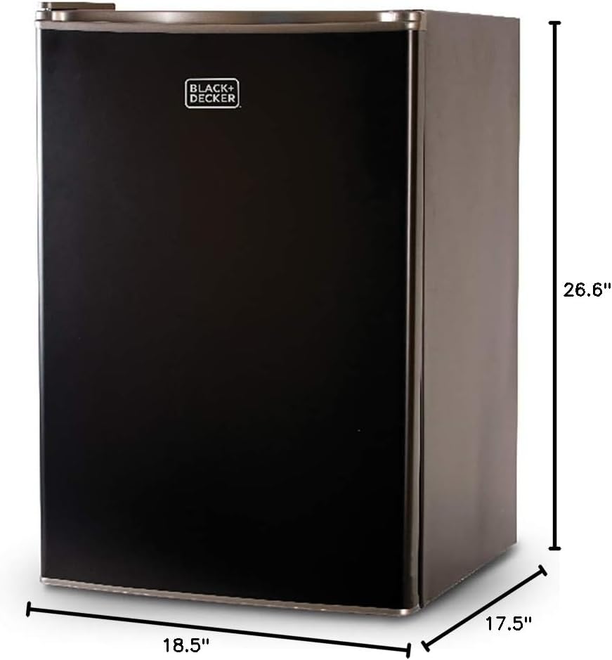 BLACK+DECKER BCRK25V Compact Refrigerator Energy Star Single Door Mini Fridge with Freezer, Cubic Feet, VCM, 2.5 cu.ft, Brushed Metal Finish,Grey